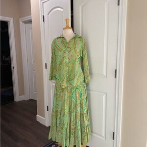 Ralph Lauren Vibrant Green blouse and skirt set